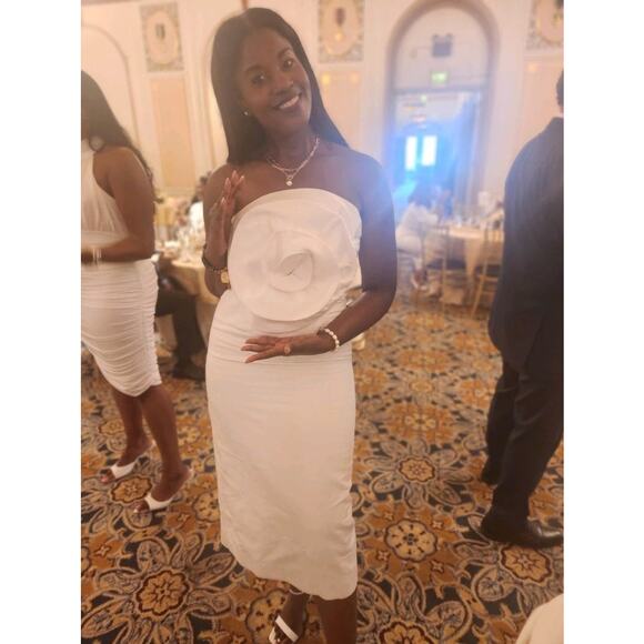 MARA HOFFMAN White Linen A-Line Strapless Bloom Bodice Maia Dress size 10 - Picture 12 of 15